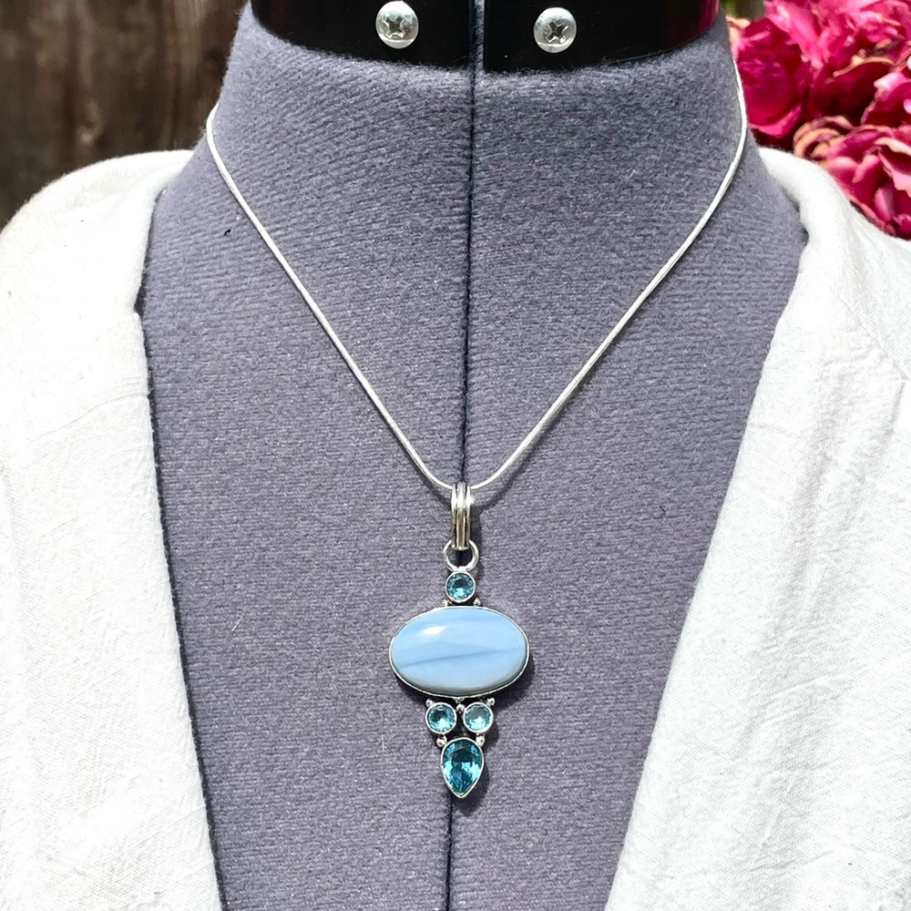 😵 Angelite & Blue Topaz Pendant necklace opal agate gemstone crystal drop oval